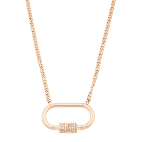 All Saints Jewelry - All Saints Crystal Pave Carabiner Pendant Gold Tone Necklace